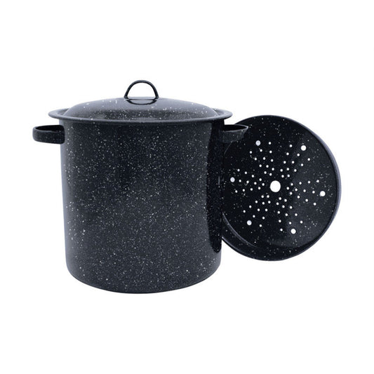 Enamel on Steel Multiuse Pot, Seafood / Tamale / Stock Pot Includes Steamer Insert, 15.5-Quart, Black